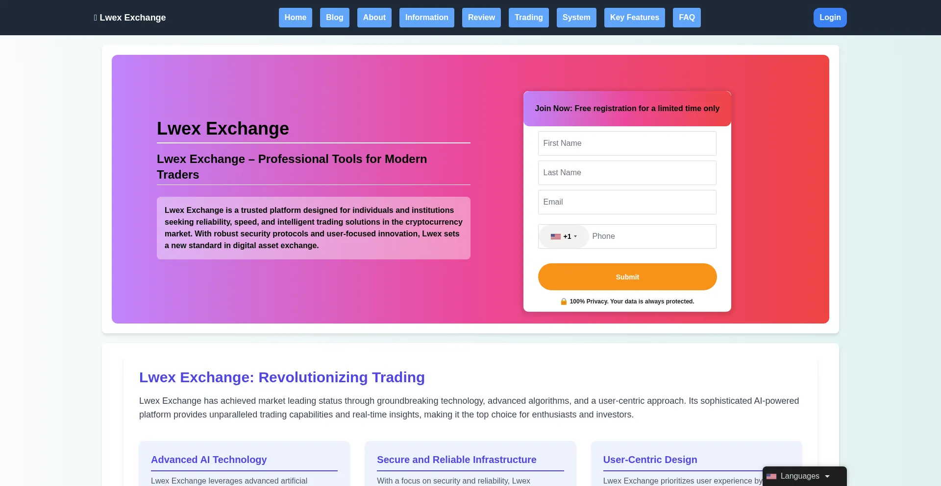 Website screenshot of Lwex-exchange.org
