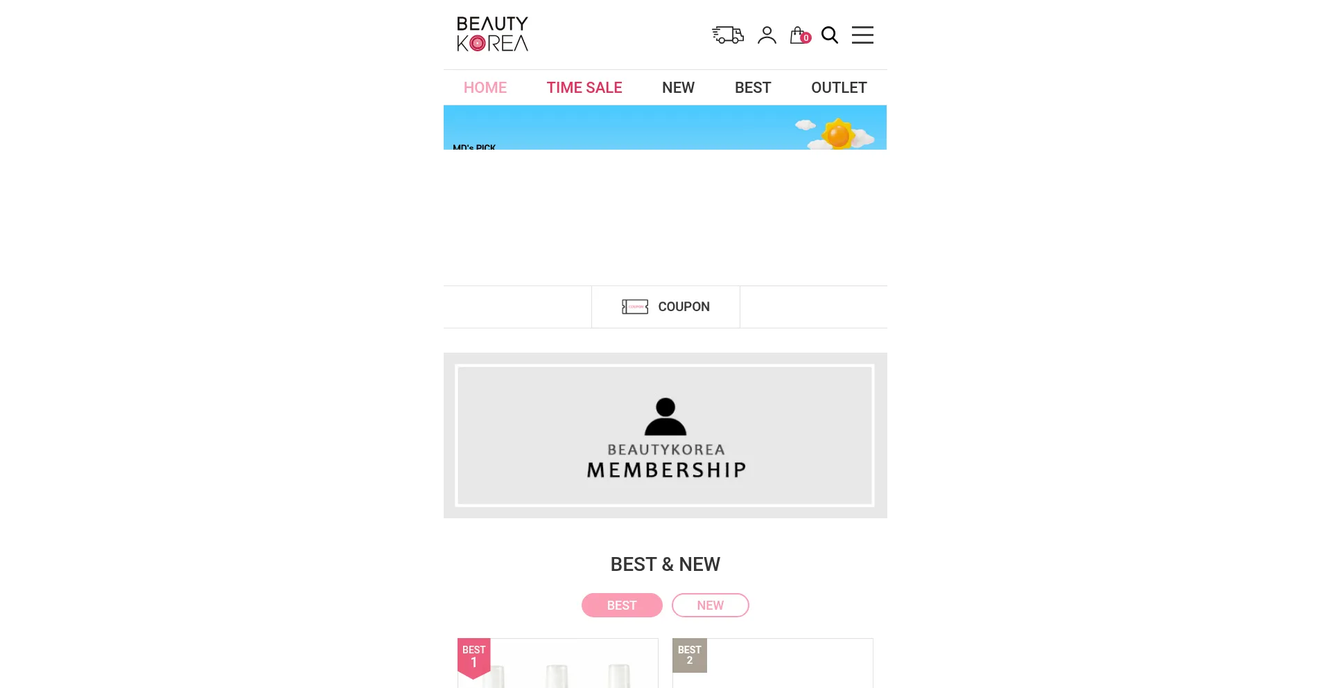 Website screenshot of M.beautykoreamall.com