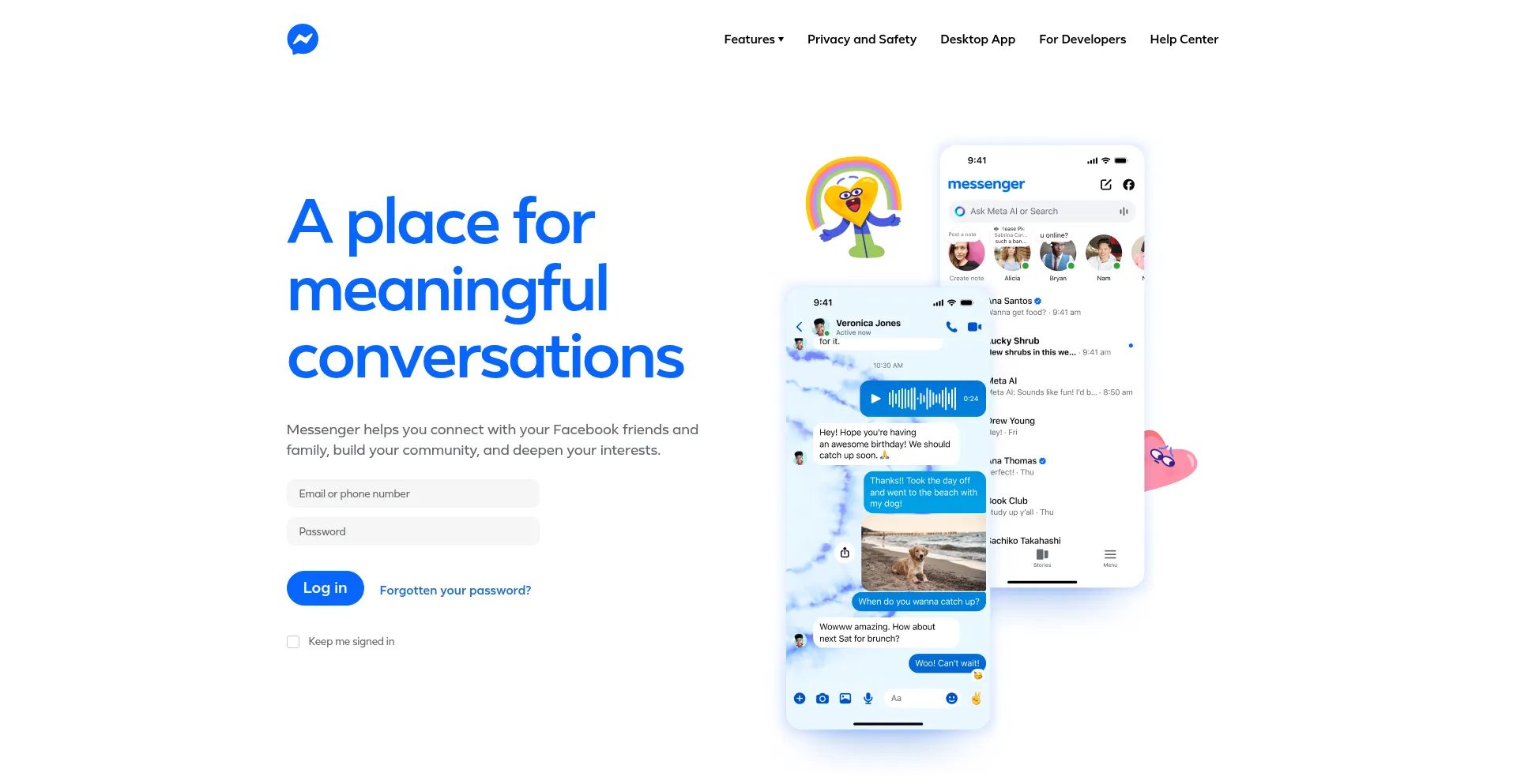 Website screenshot of M.me