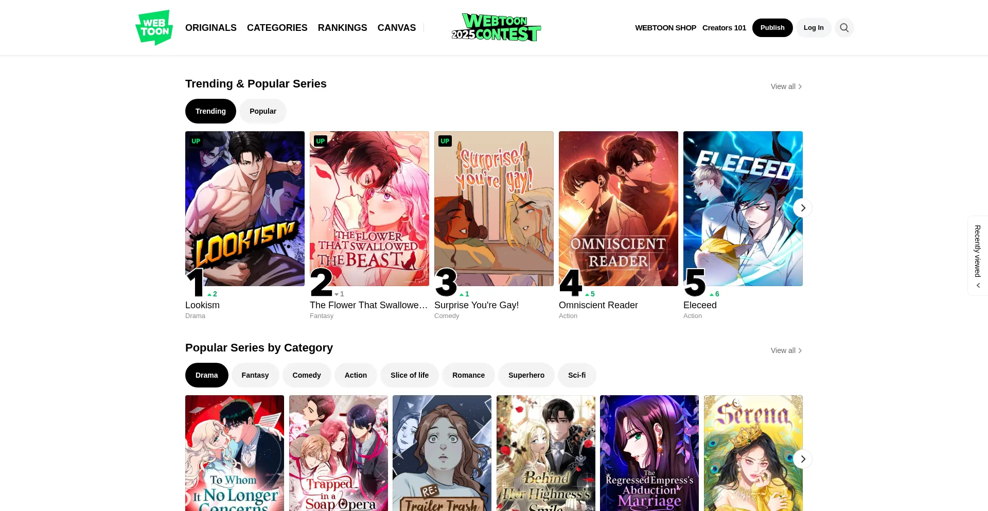 Website screenshot of M.webtoons.com