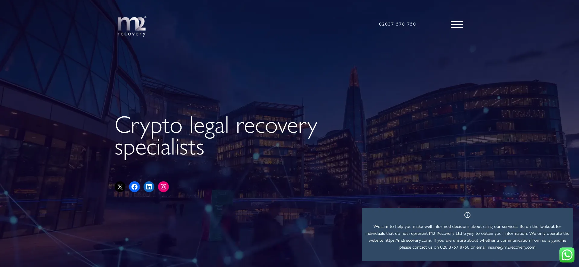 Website screenshot of M2recovery.com