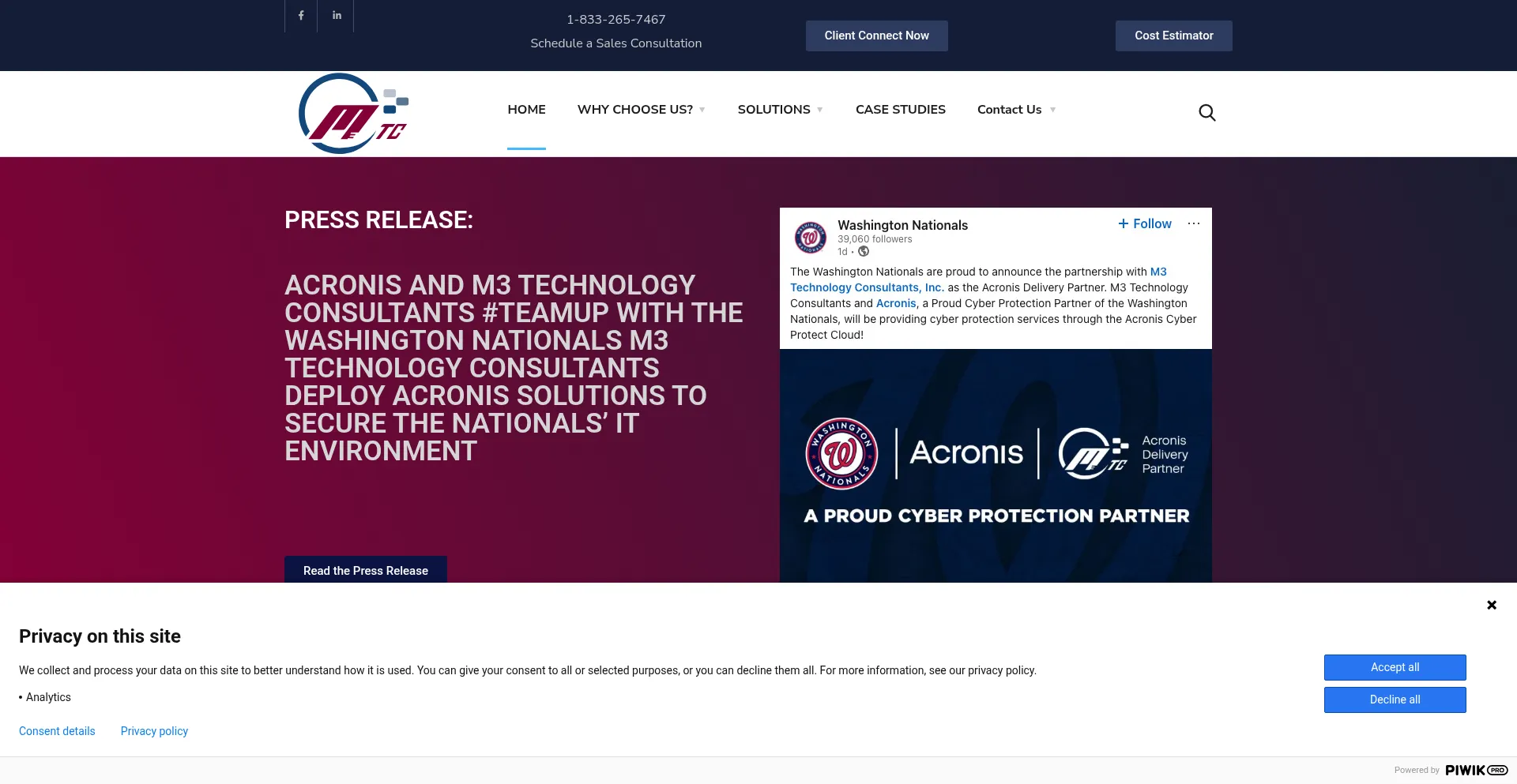 Website screenshot of M3tc.com