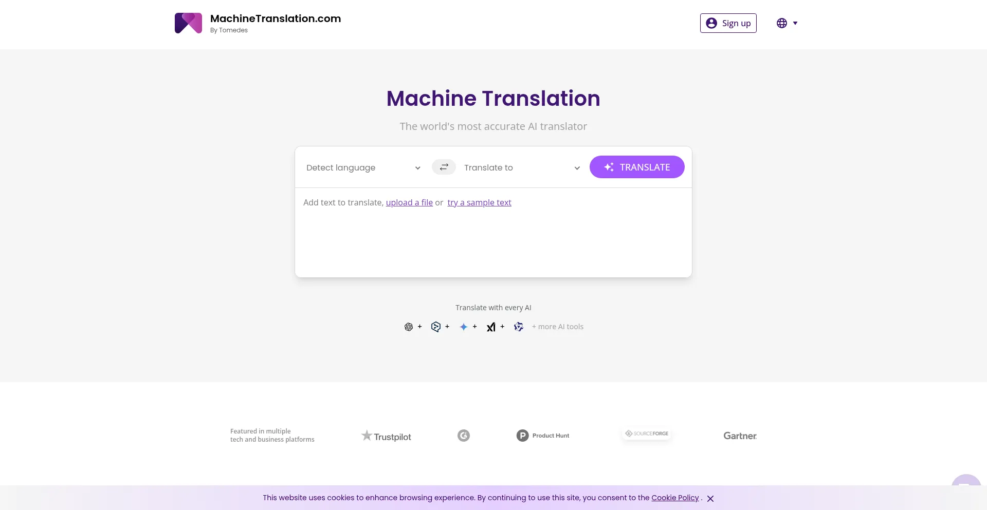 Website screenshot of Machinetranslation.com