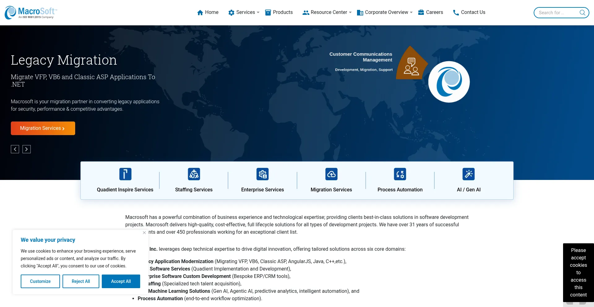 Website screenshot of Macrosoftinc.com