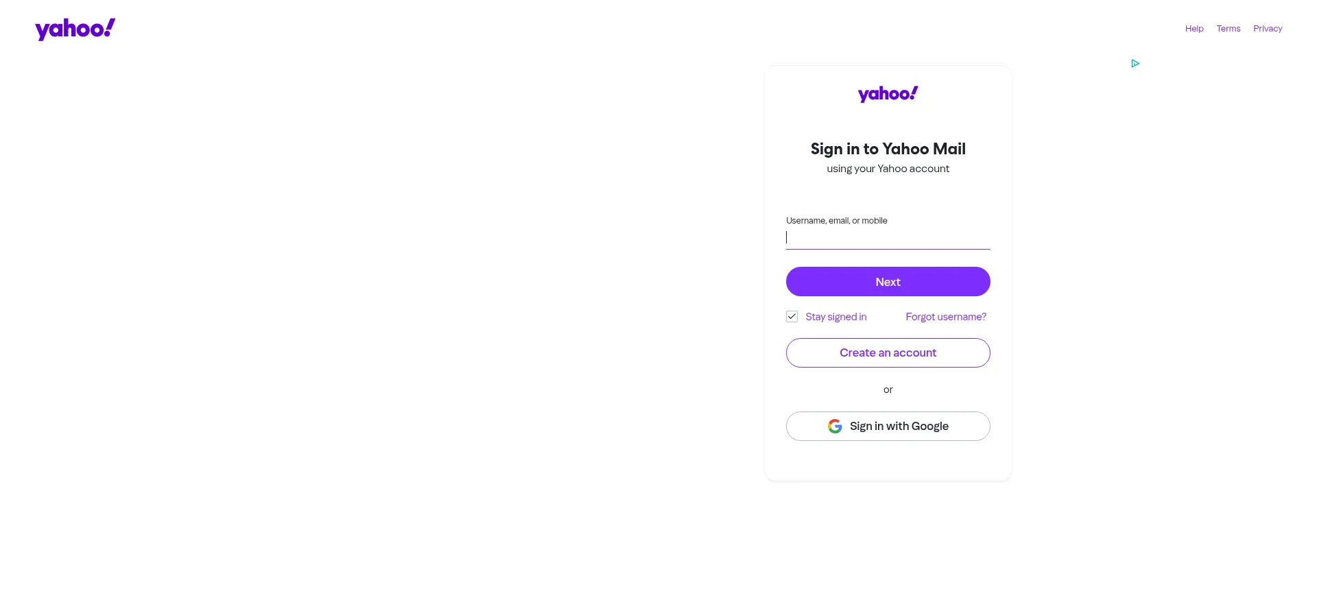 Website screenshot of Mail.yahoo.com
