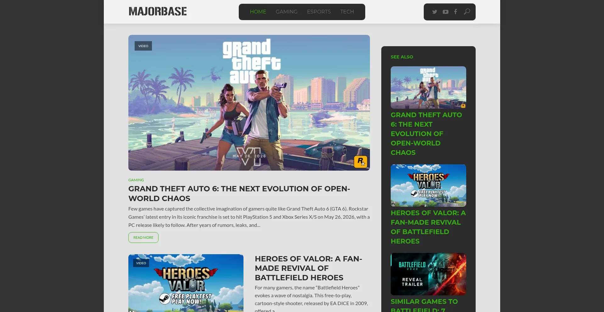 Website screenshot of Majorbase.com