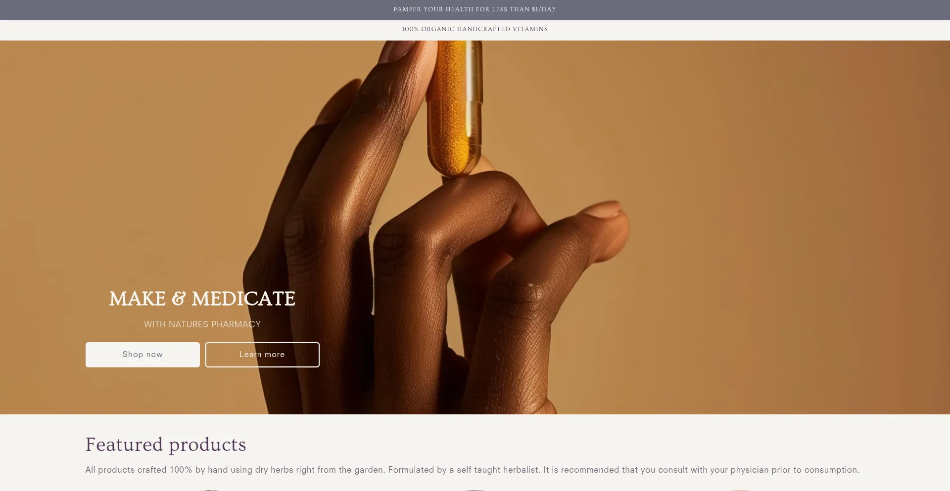 Website screenshot of Make-and-medicate.myshopify.com