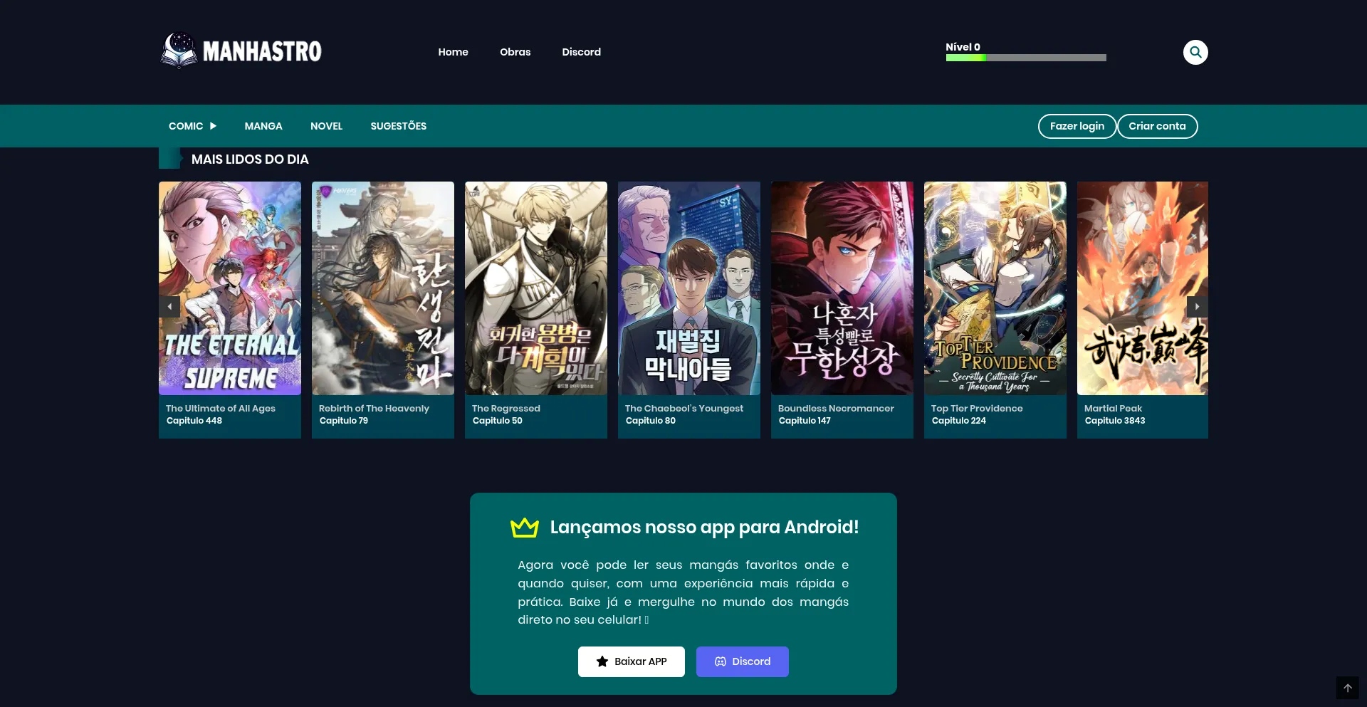 Website screenshot of Manhastro.net
