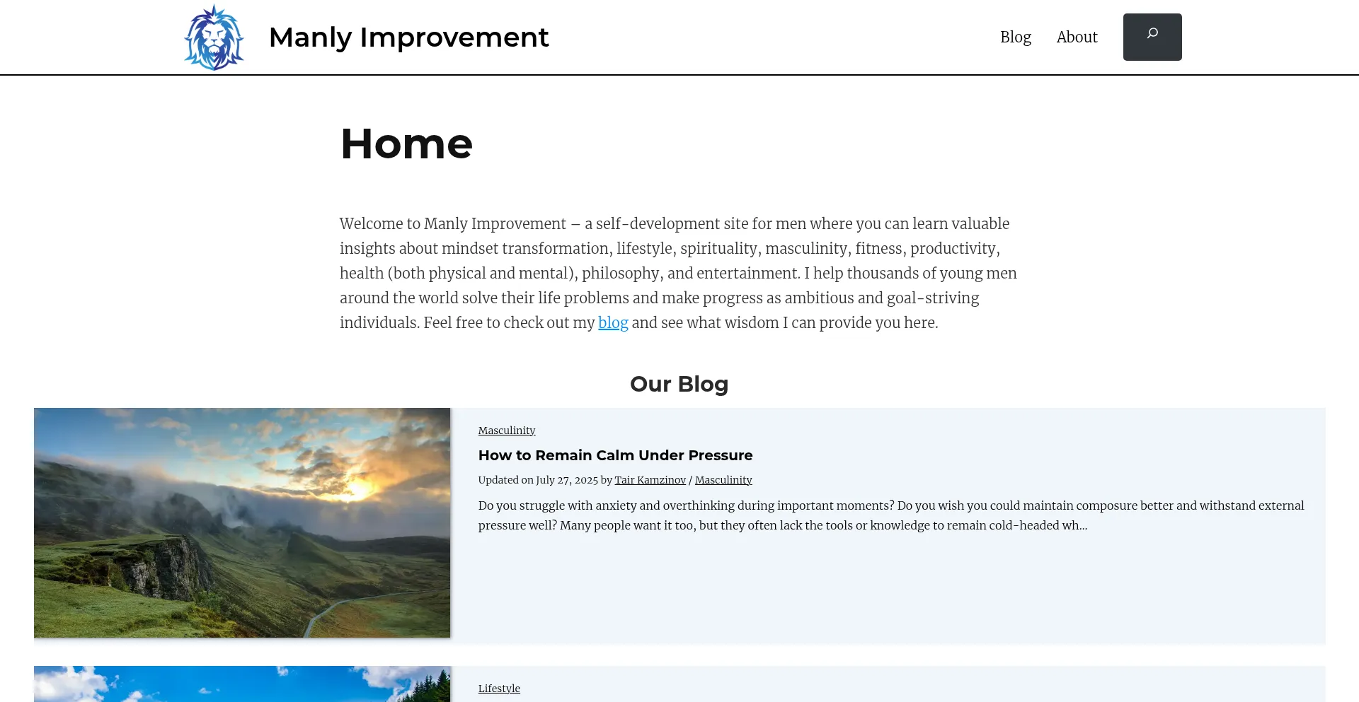 Website screenshot of Manlyimprovement.com