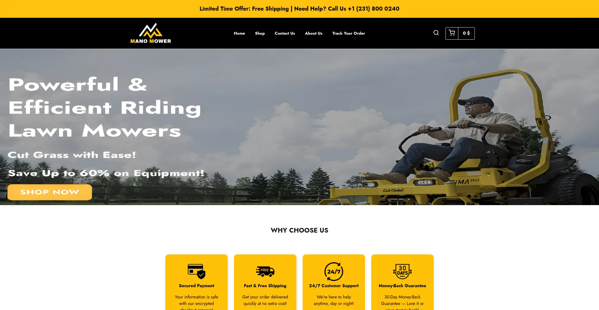 Website screenshot of Manomower.com