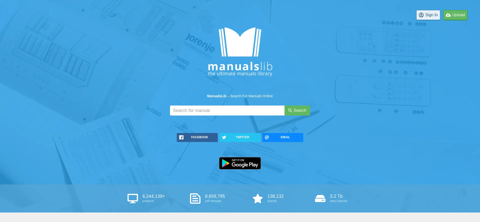 Website screenshot of Manualslib.com