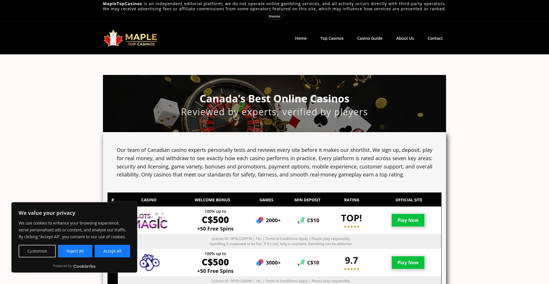 Mapletopcasinos.com