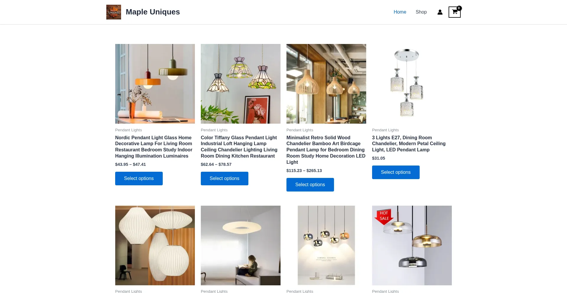 Website screenshot of Mapleuniques.shop