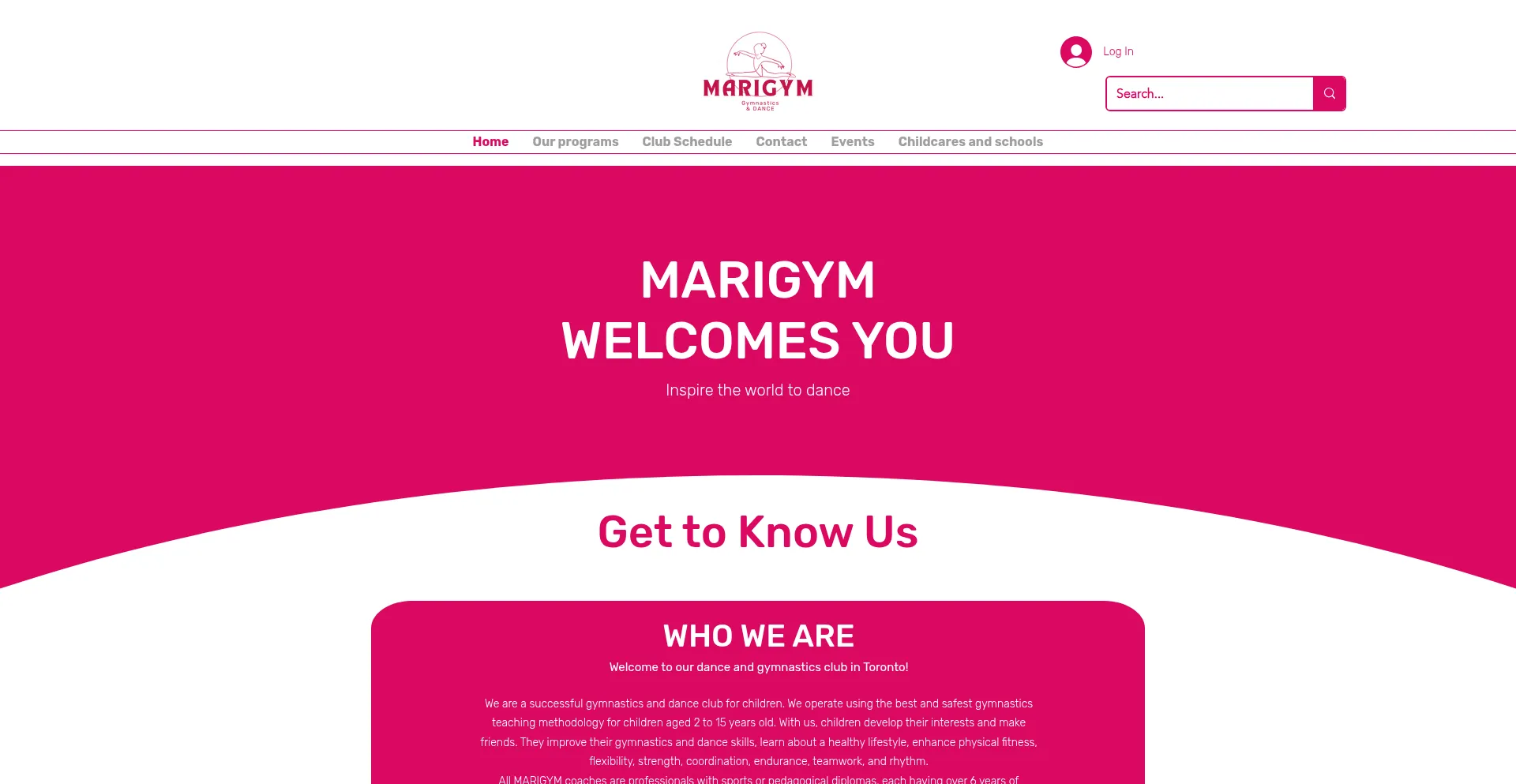 Website screenshot of Marigym.ca