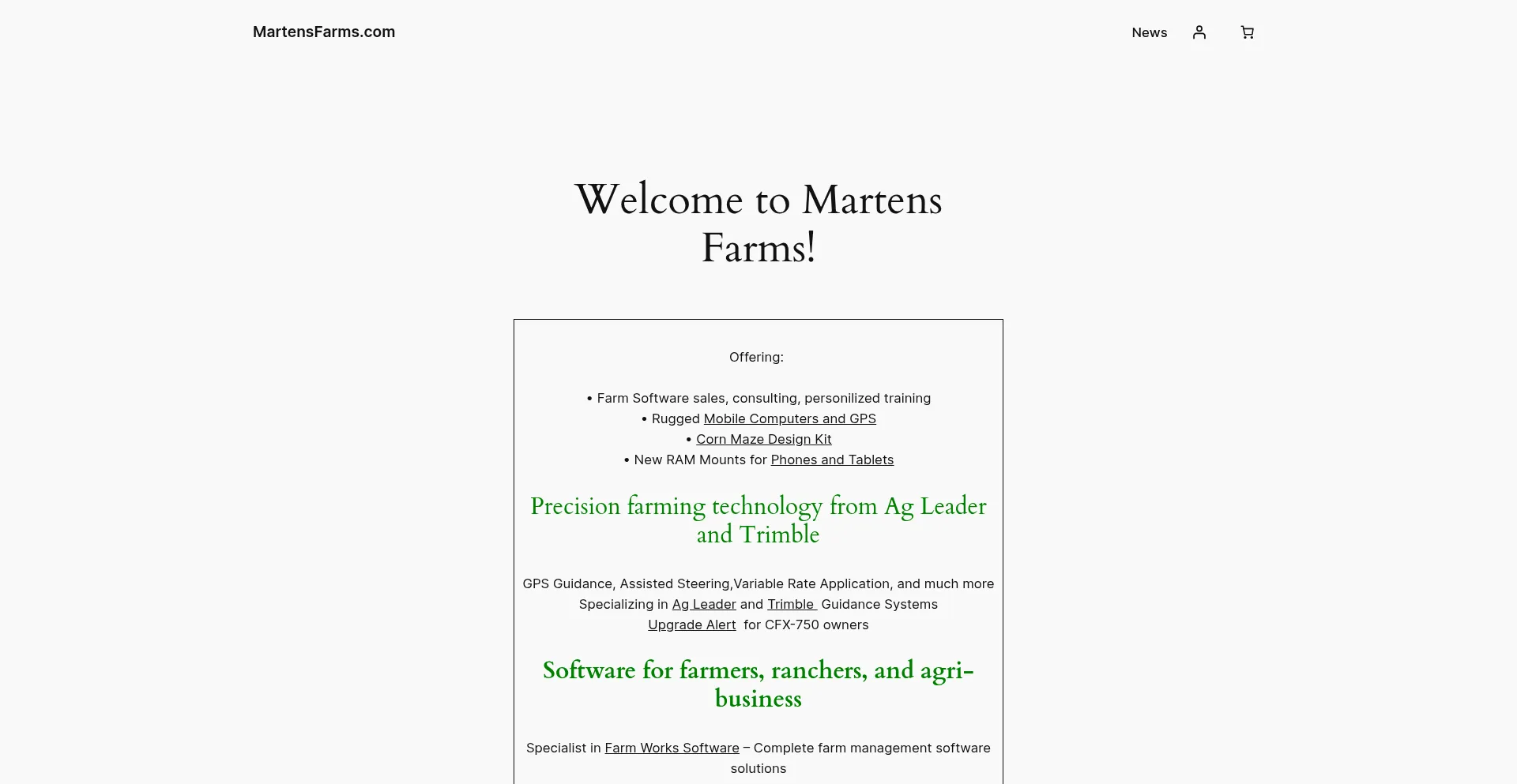 Website screenshot of Martensfarms.com