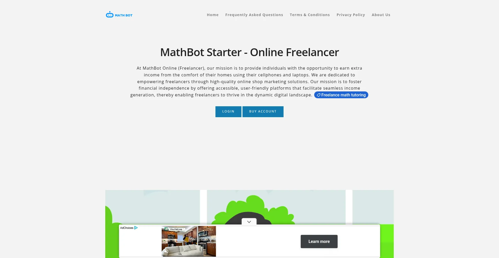 Website screenshot of Math-bot.com