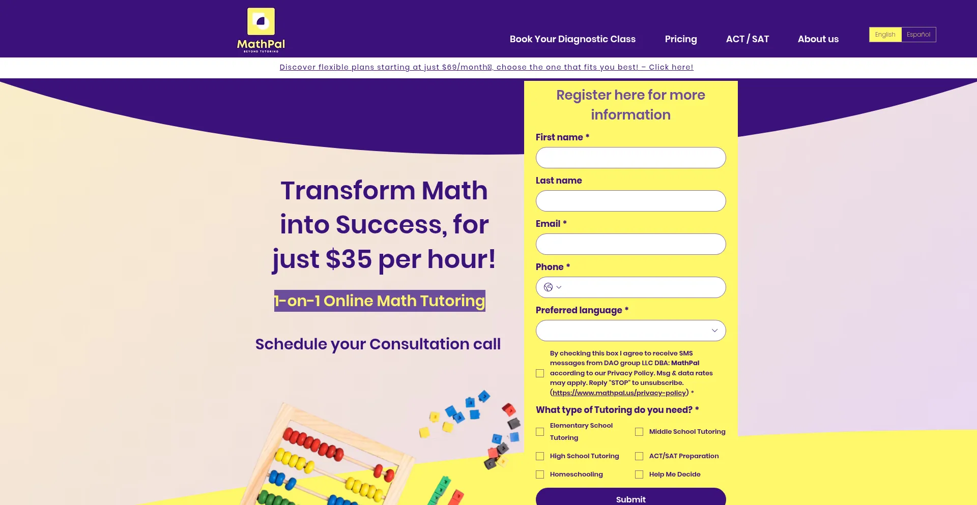 Website screenshot of Mathpal.us