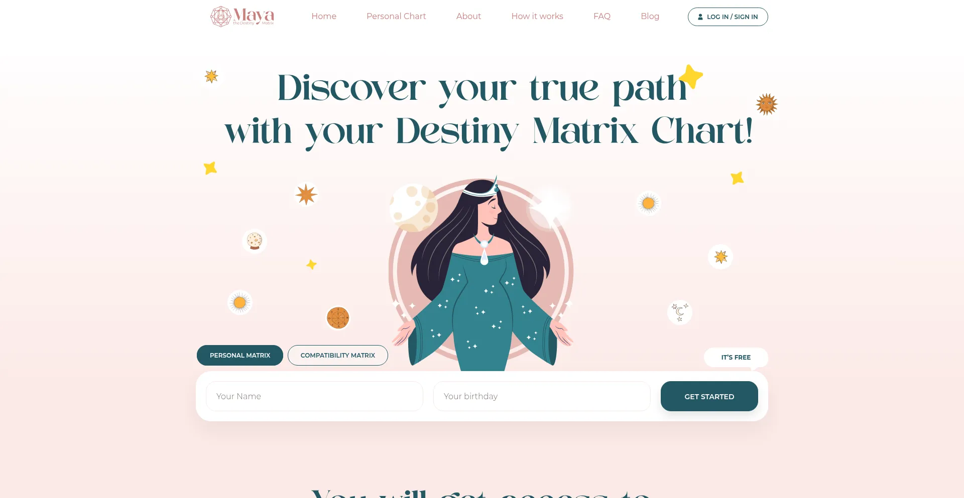 Website screenshot of Matrixdestinychart.com