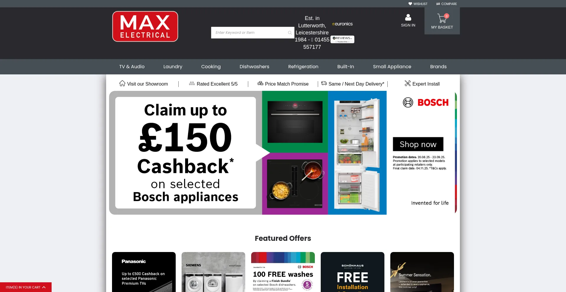Website screenshot of Maxelectrical.co.uk