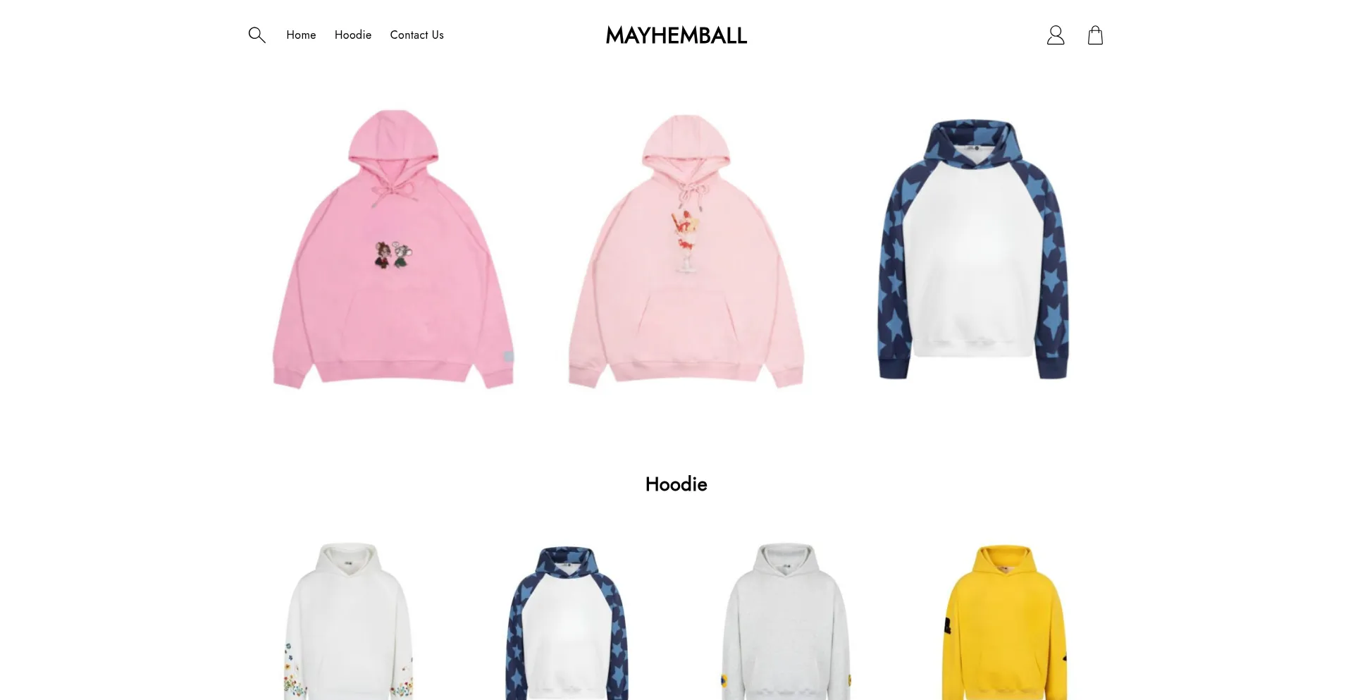 Website screenshot of Mayhemball.shop