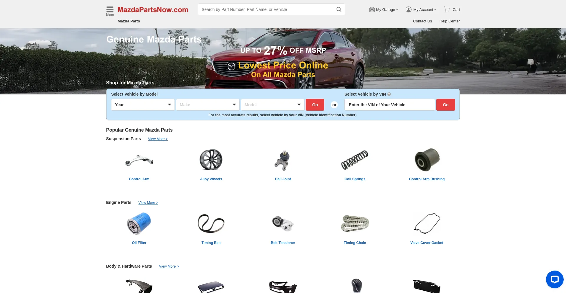 Website screenshot of Mazdapartsnow.com