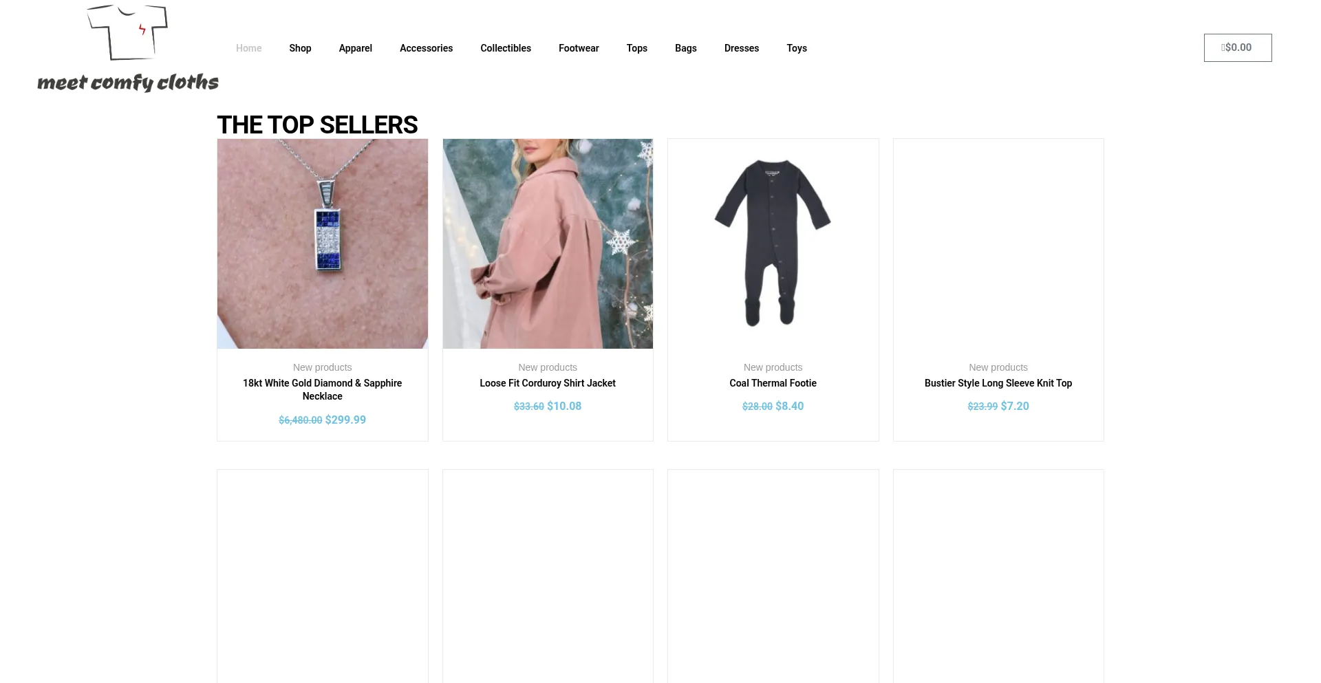 Website screenshot of Meetcomfycloths.com