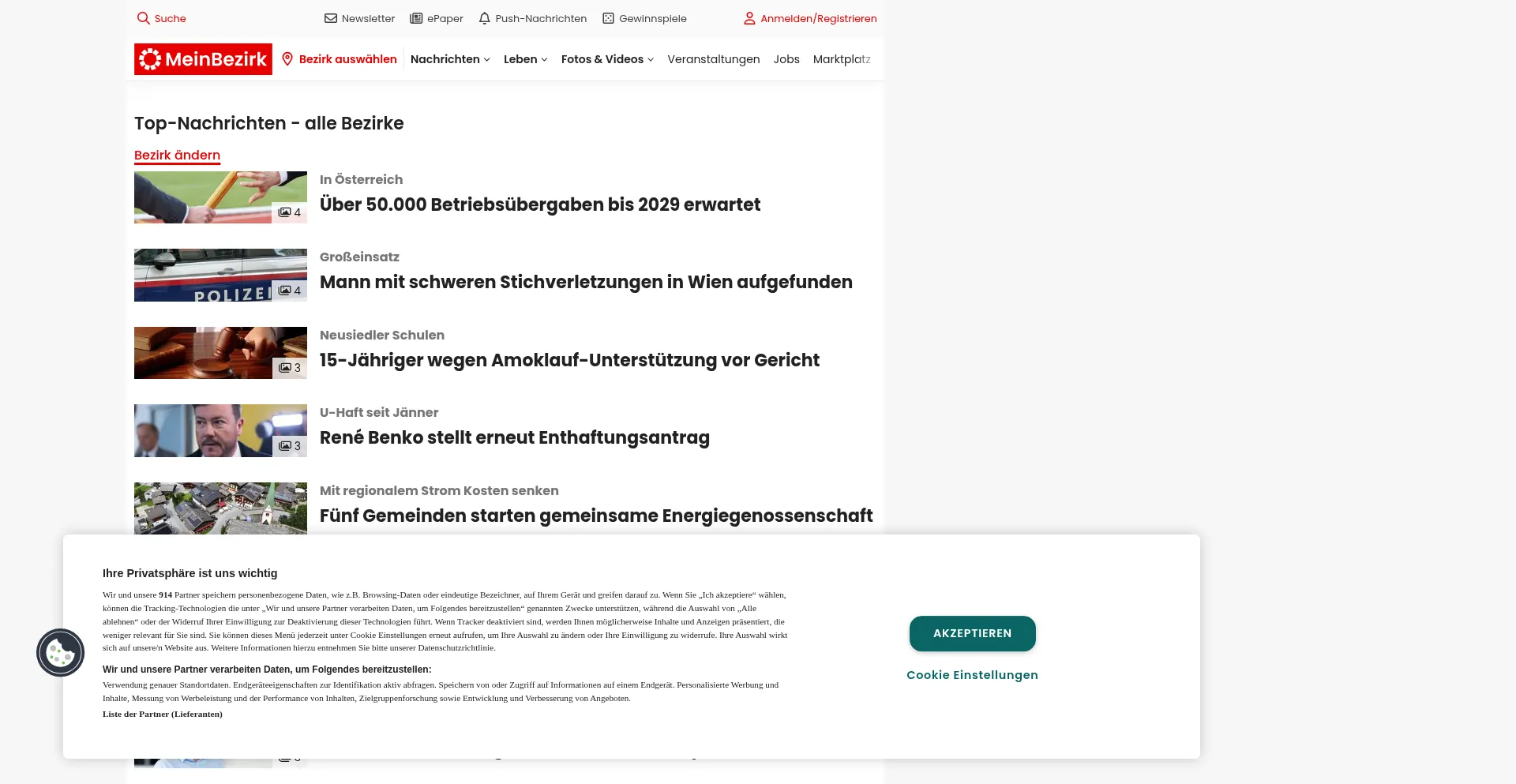 Website screenshot of Meinbezirk.at