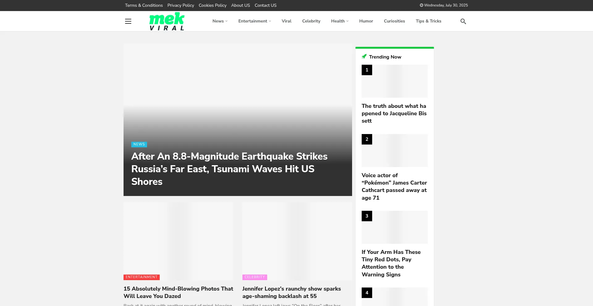 Website screenshot of Mekviral.com