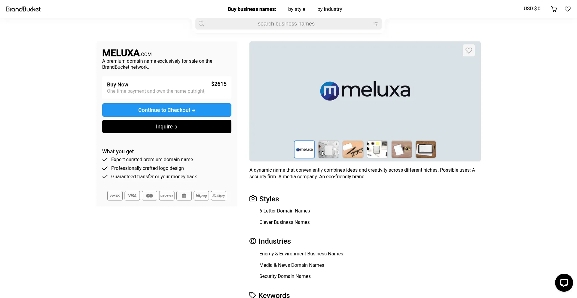 Website screenshot of Meluxa.com