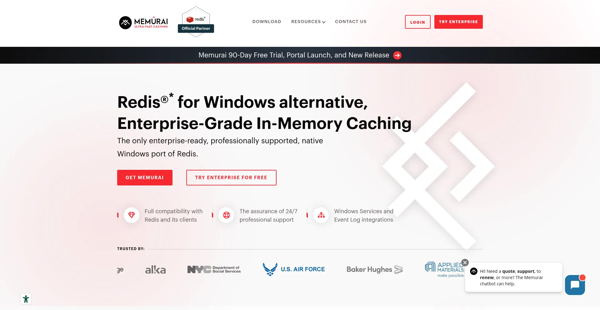 Website screenshot of Memurai.com