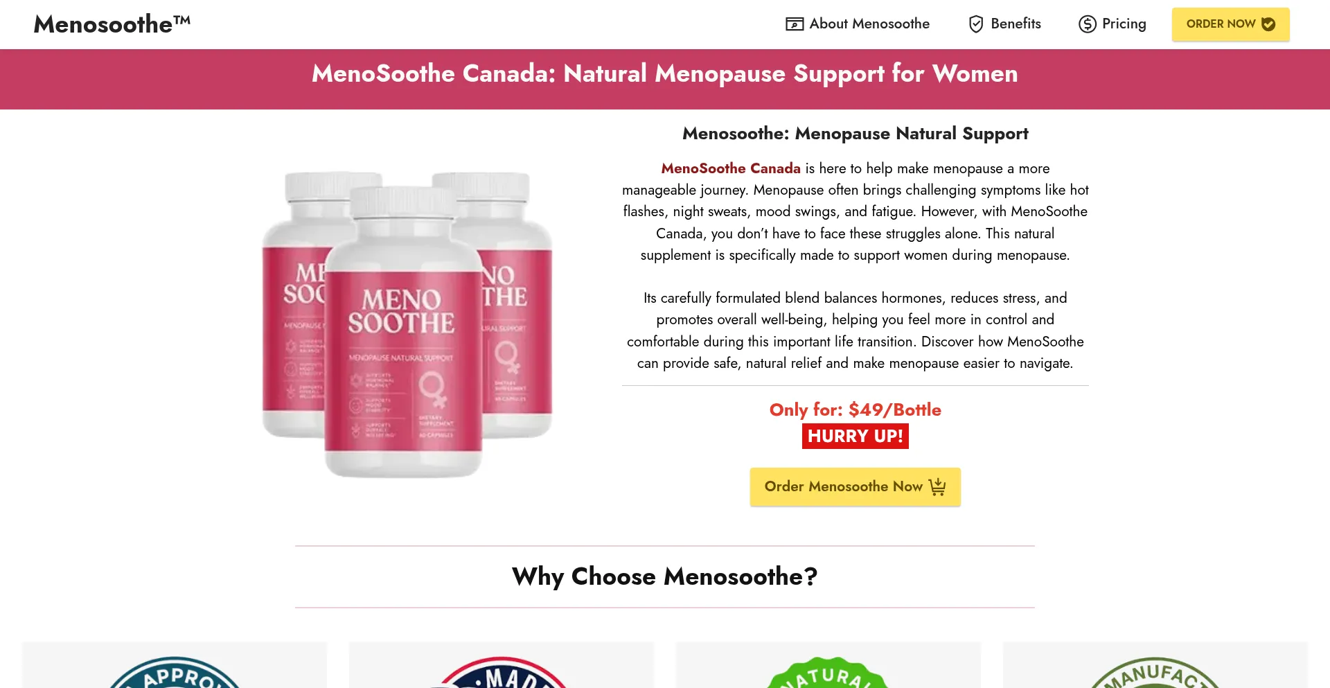 Website screenshot of Menosoothe-ca.ca