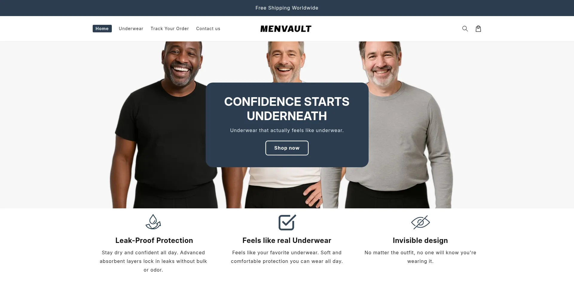 Website screenshot of Menvault.com