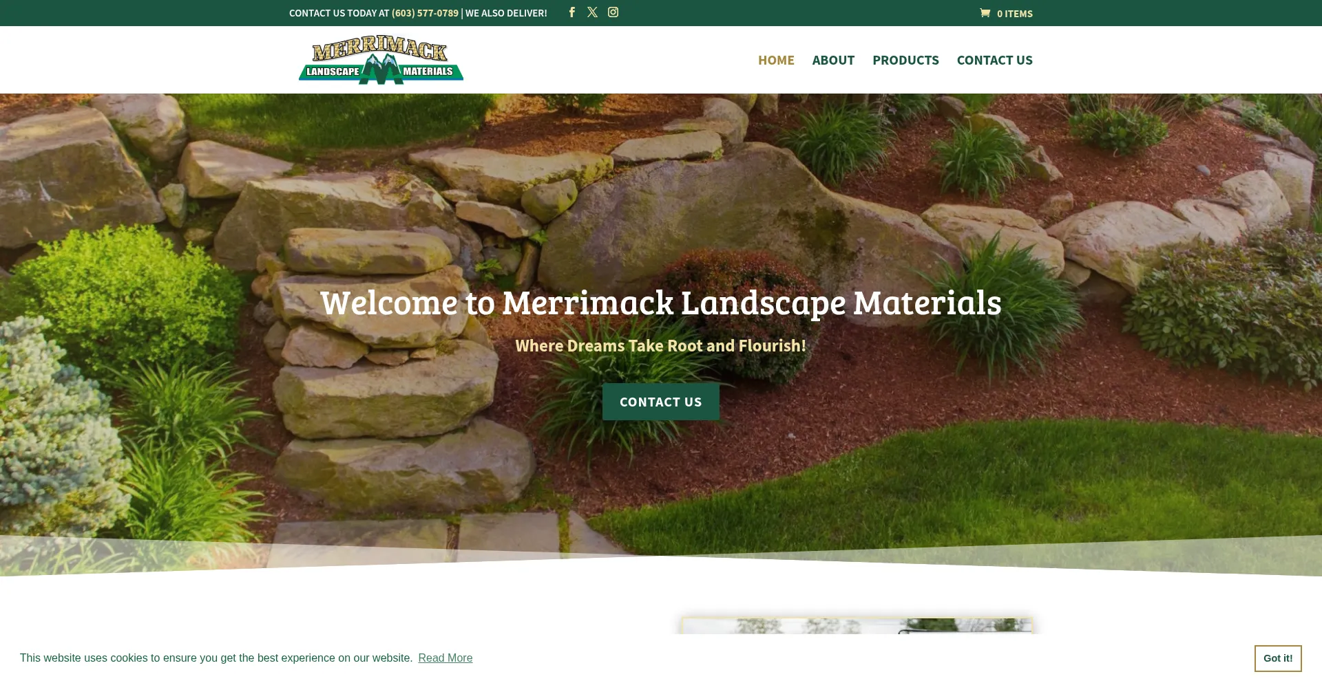 Website screenshot of Merrimacklandscapematerials.com
