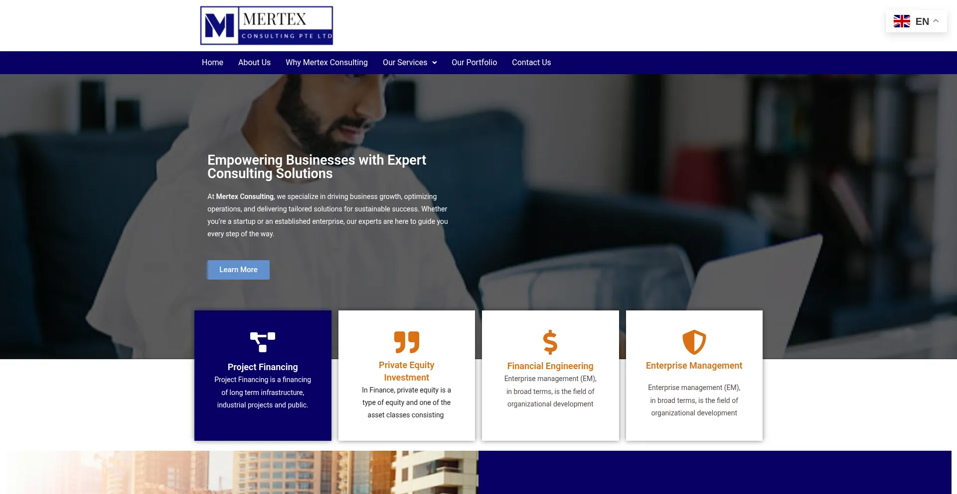 Website screenshot of Mertexconsulting.com