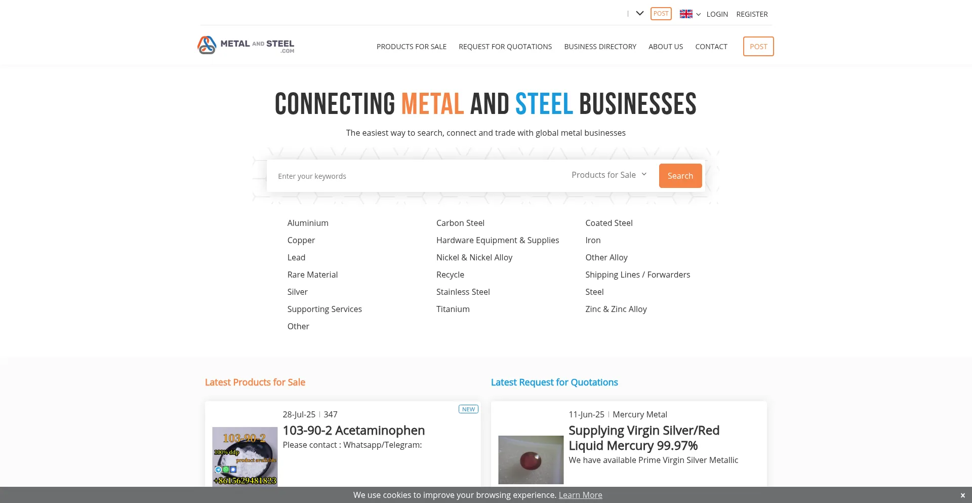 Website screenshot of Metalandsteel.com