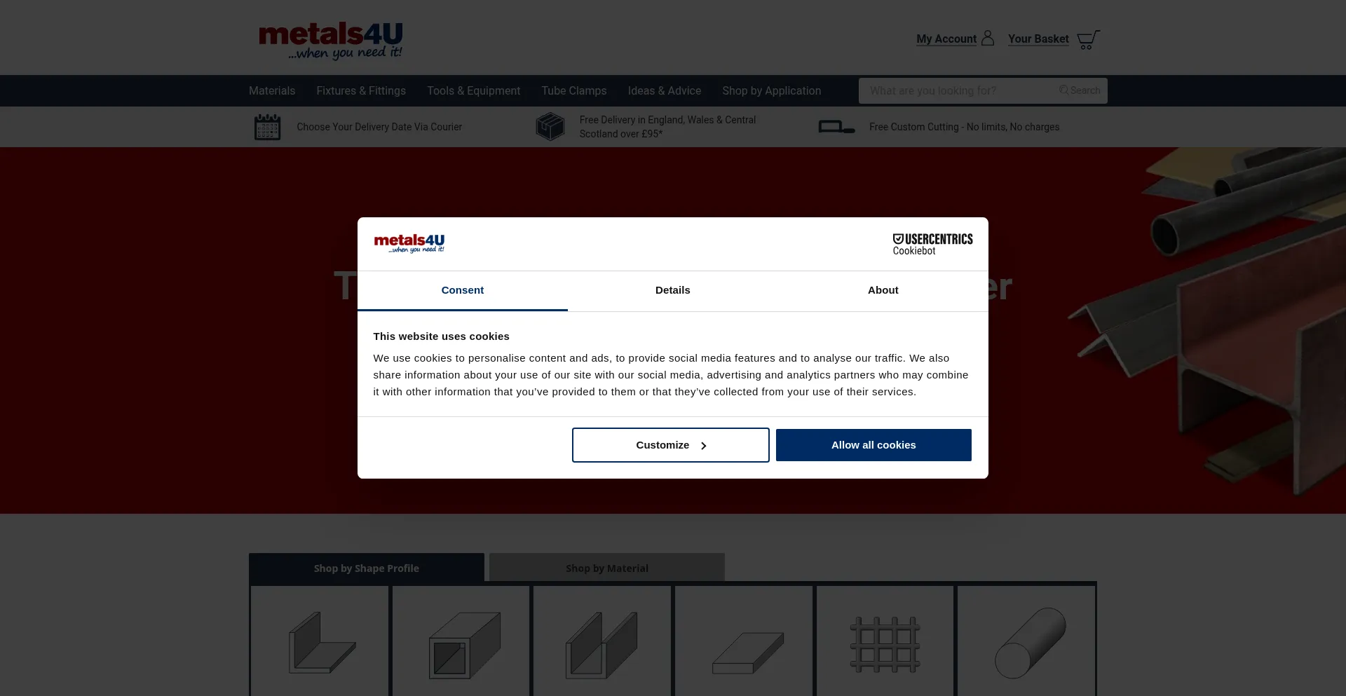 Website screenshot of Metals4u.co.uk