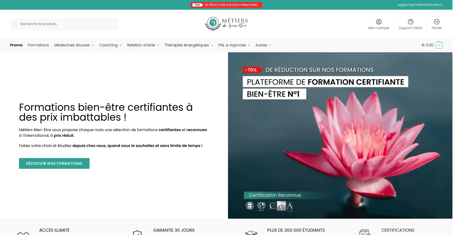 Website screenshot of Metiersbienetre.fr