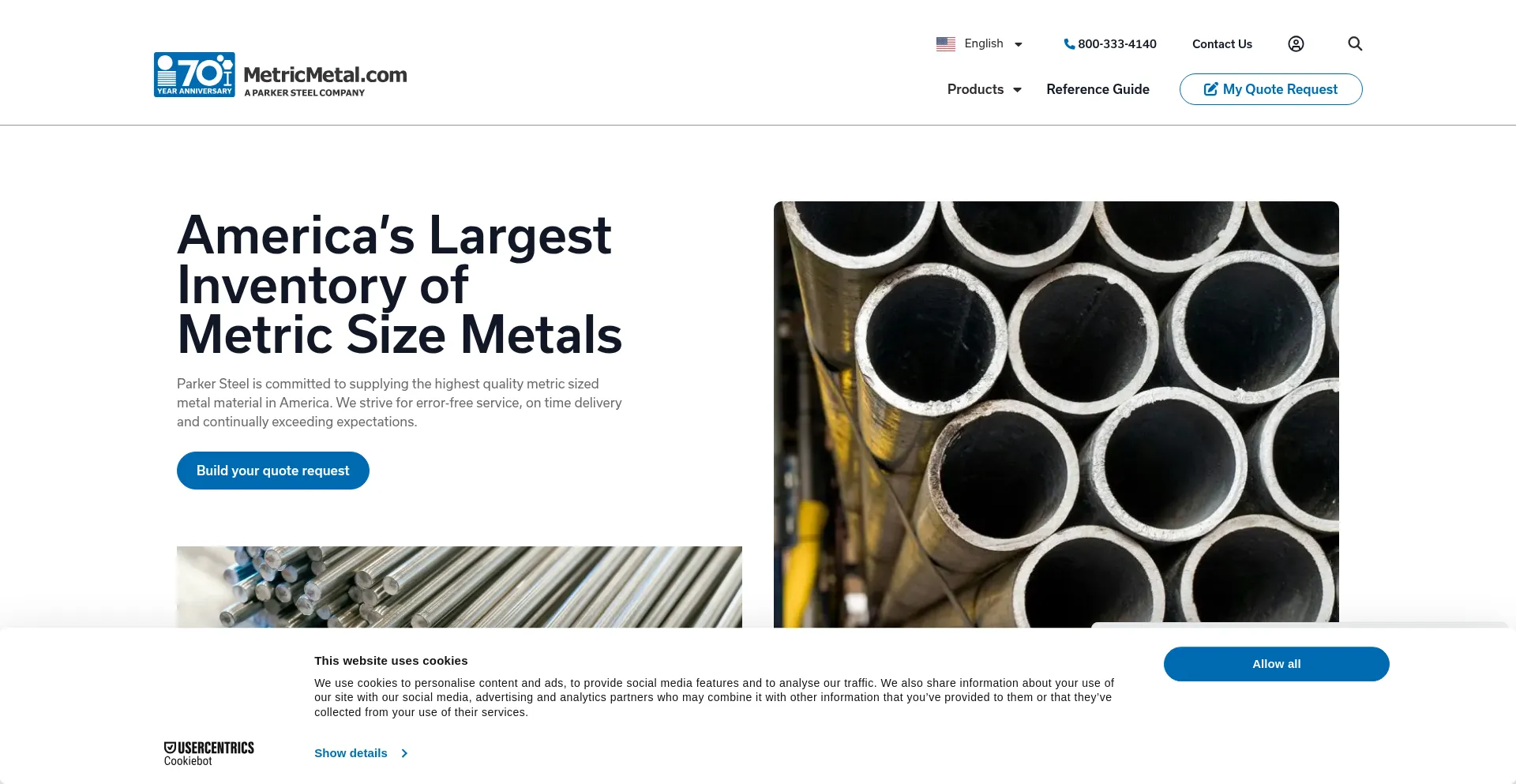 Website screenshot of Metricmetal.com
