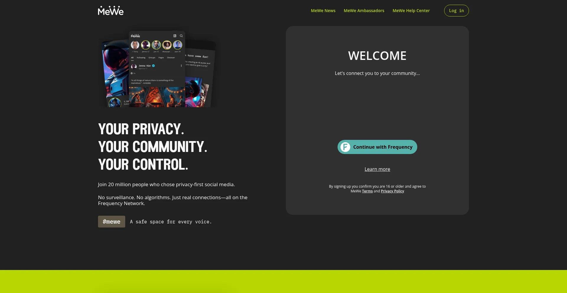 Website screenshot of Mewe.com