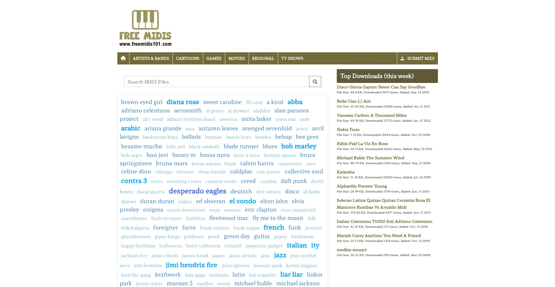 Website screenshot of Midis101.com