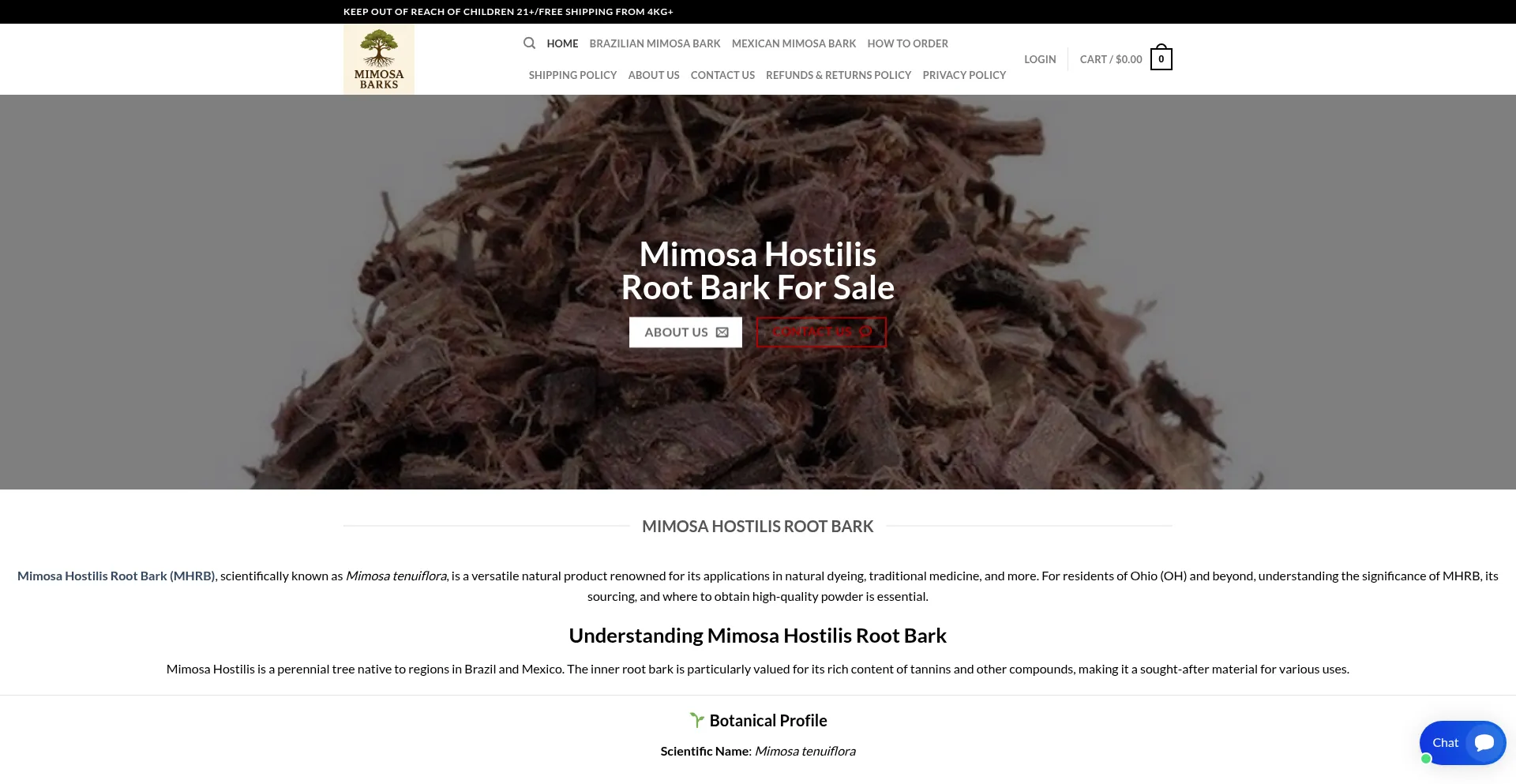 Website screenshot of Mimosabarks.com