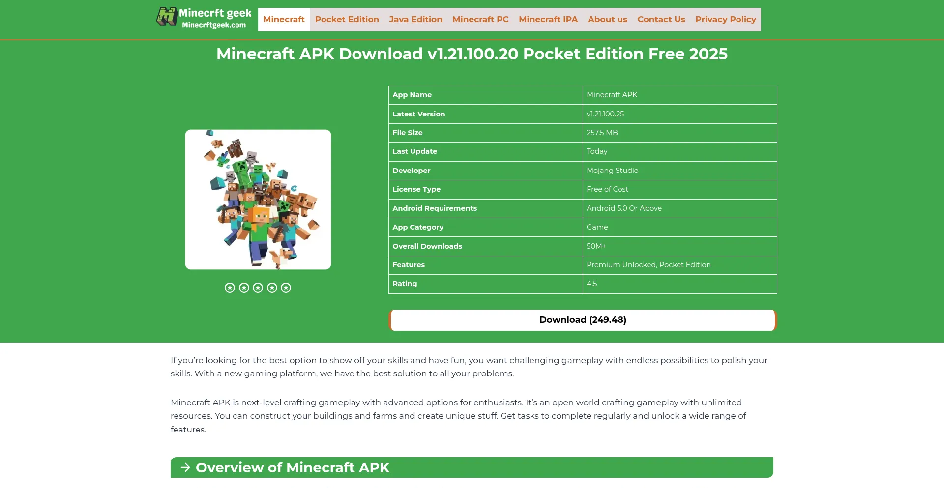 Website screenshot of Minecrftgeek.com