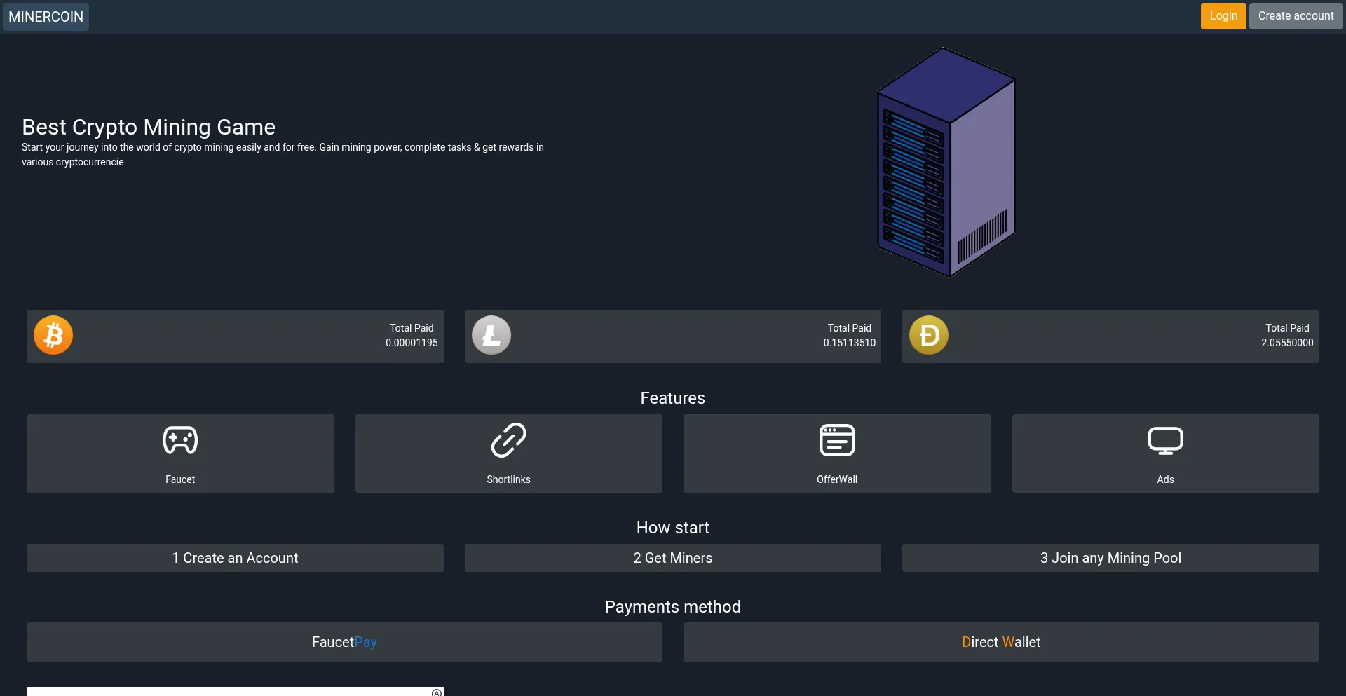 Website screenshot of Minercoin.site