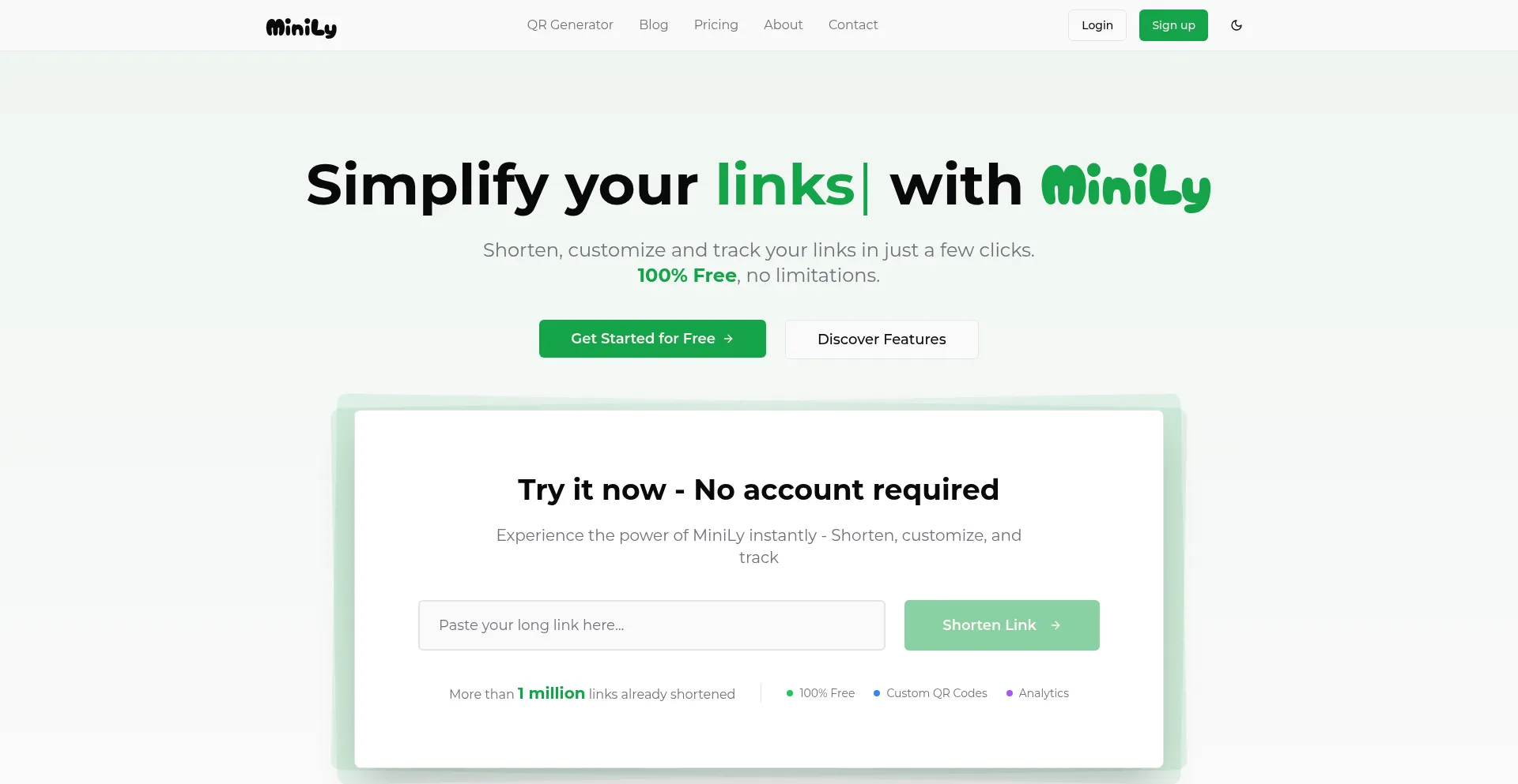 Website screenshot of Minily.org