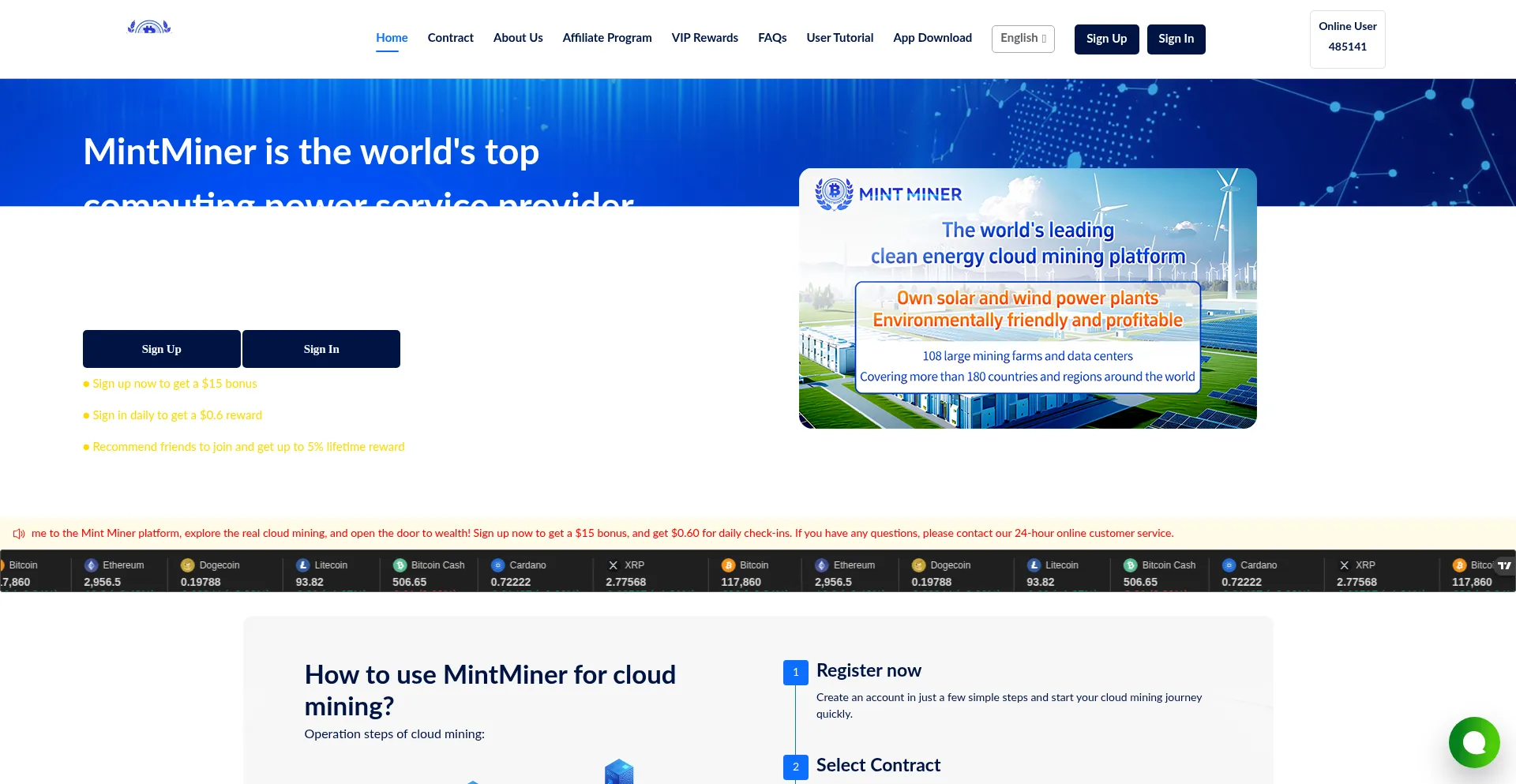 Website screenshot of Mintminer.vip
