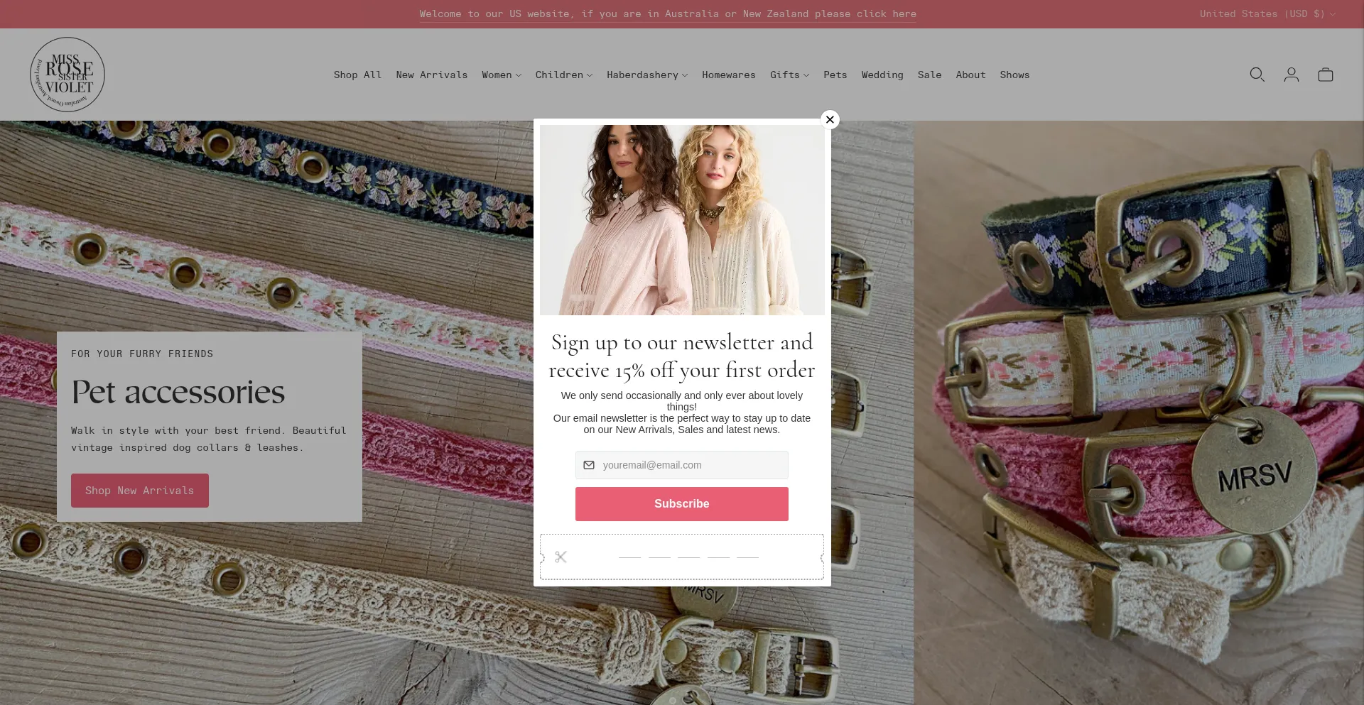 Website screenshot of Missrosesisterviolet.com