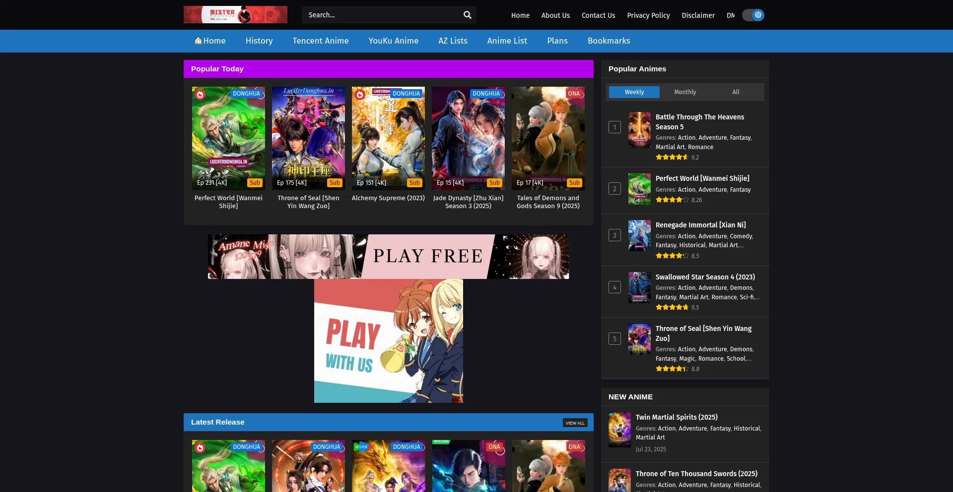 Website screenshot of Misterdonghua.com