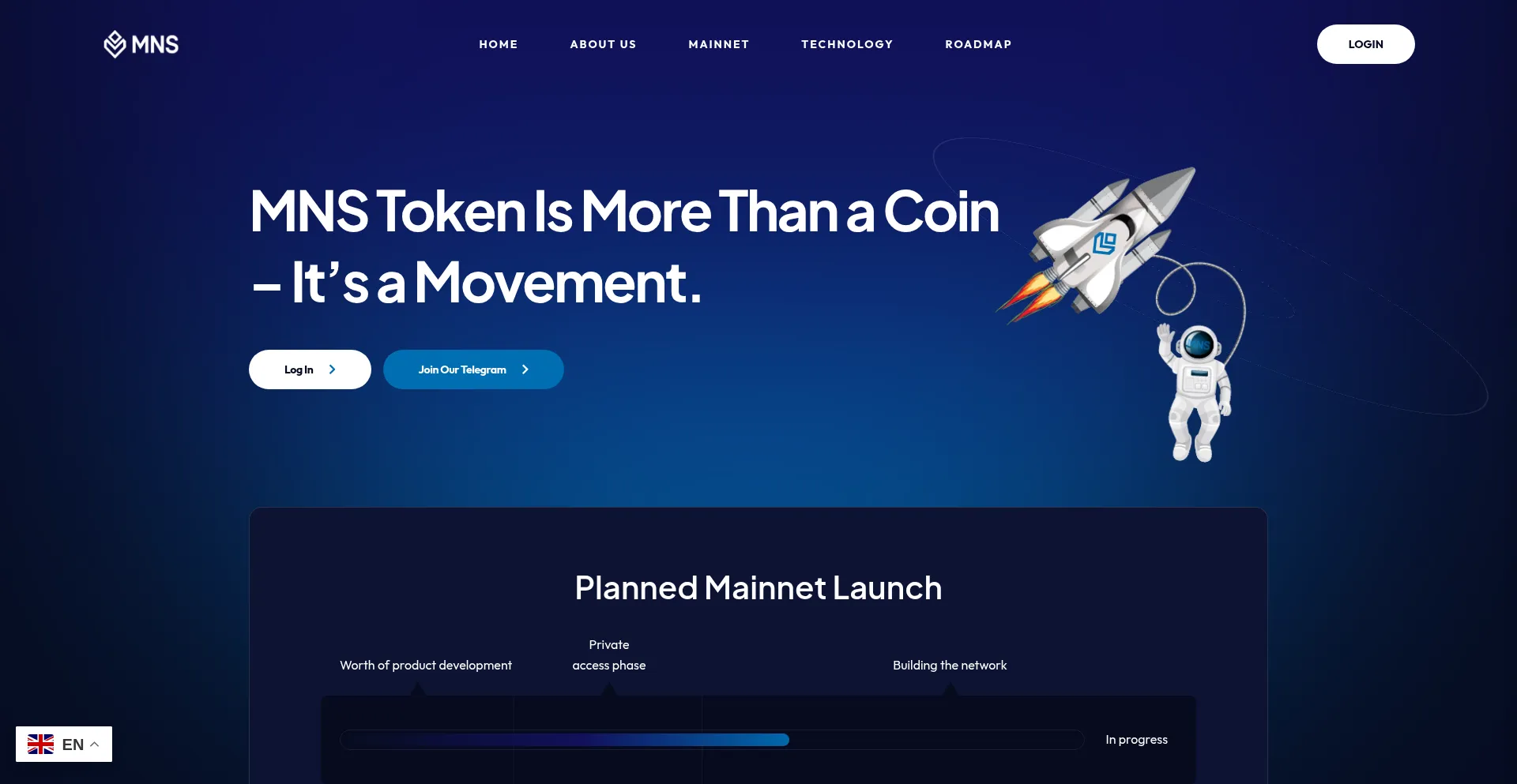 Website screenshot of Mns-token.com