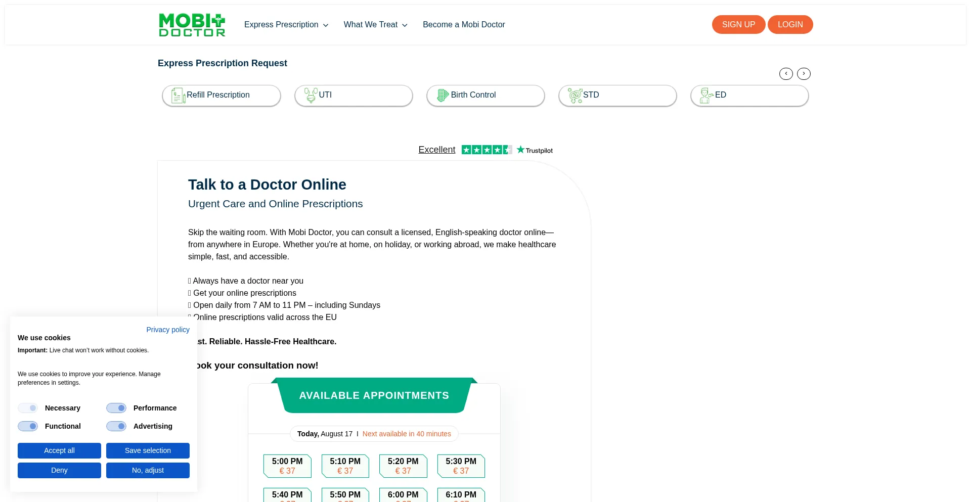 Website screenshot of Mobidoctor.eu