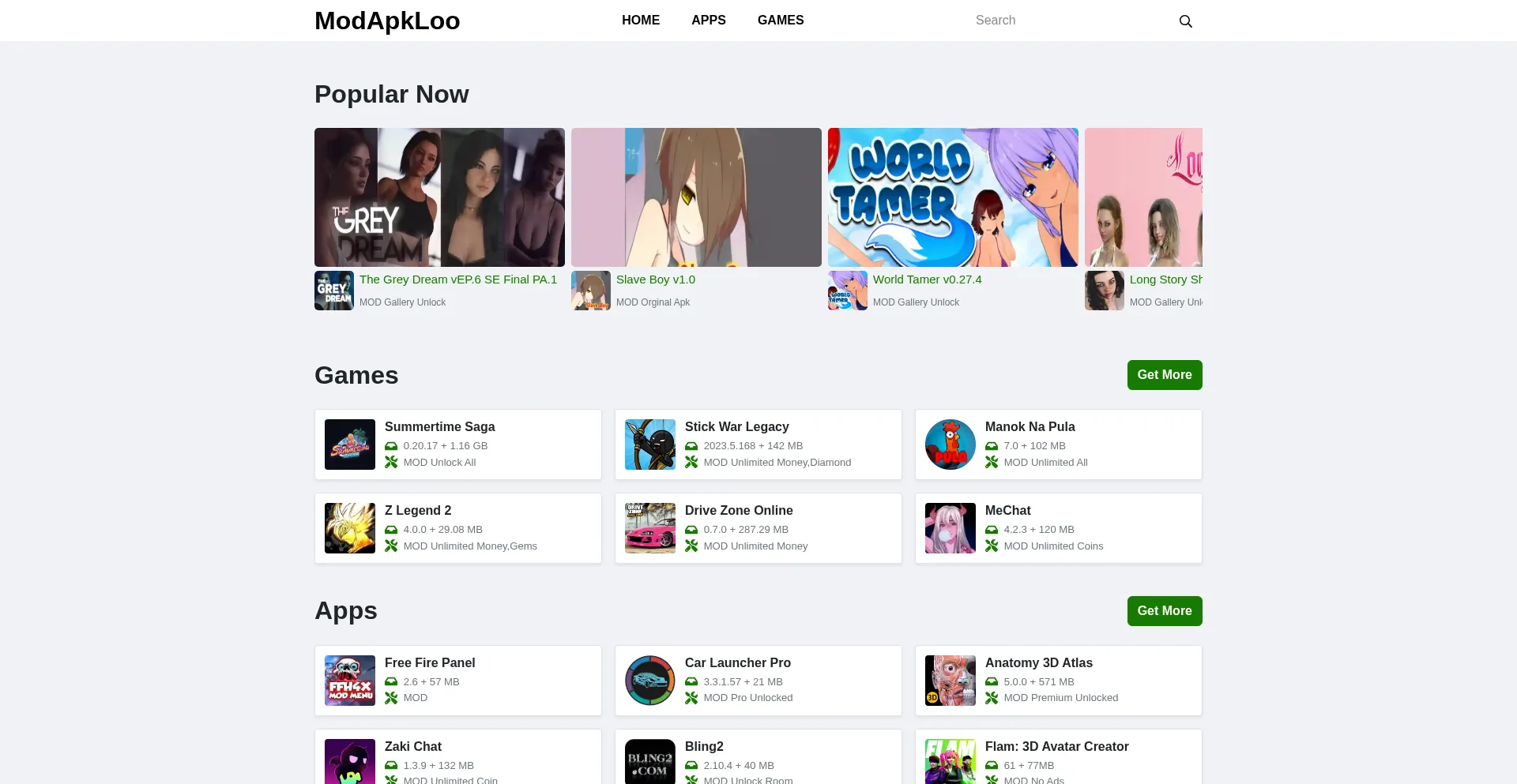 Website screenshot of Modapkloo.com